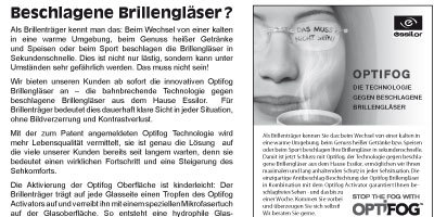 Nie wieder beschlagene Brilllengläser